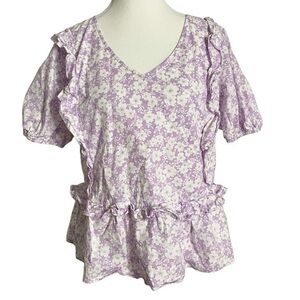 Candace Cameron Bure Ruffle Detail Peplum V-Neck Blouse Size Small